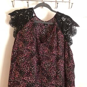 City Streets Black and Pink Shell with Lace Sleeve
